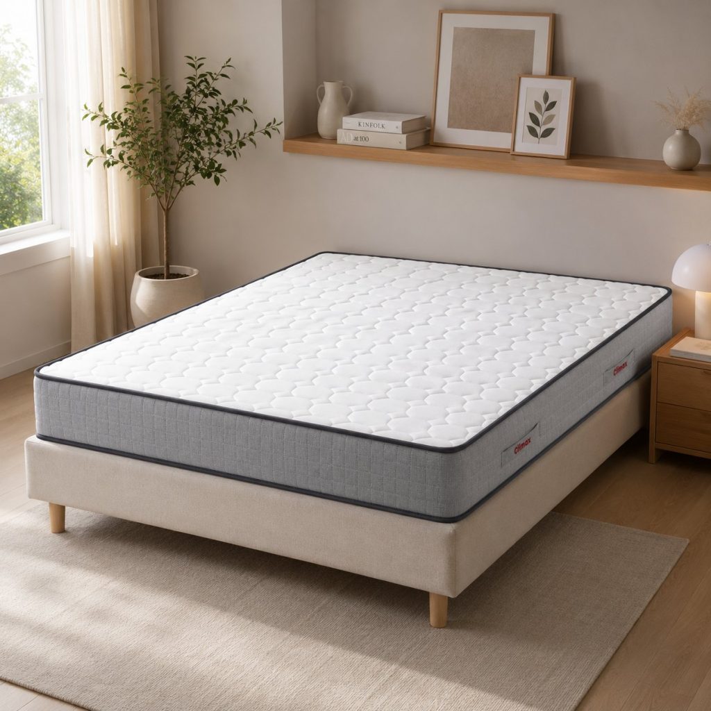 Colchão Climax Nilo sobre uma base estofada num quarto