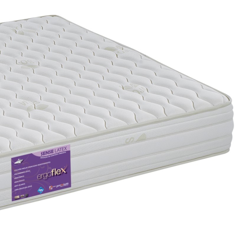 Colchão Ergoflex Sense Látex, pormenor do canto e do tecido do tampo