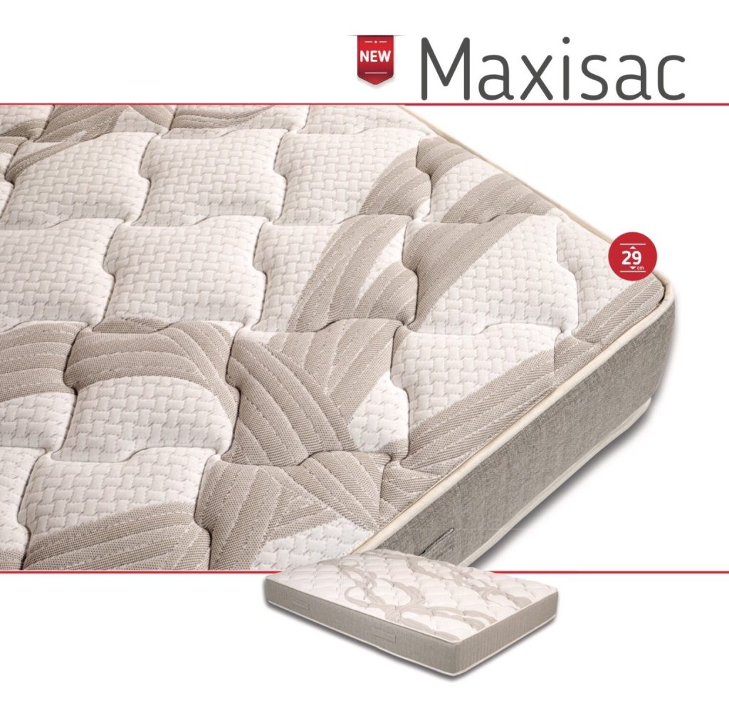 Colchão Mindol Maxisac, canto com o nome do modelo e a altura de 29 cm