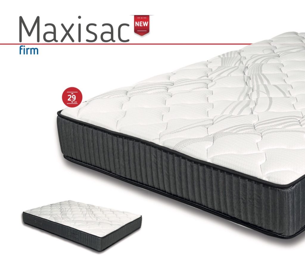 Colchão Mindol Maxisac Firm, canto com o nome do modelo e a altura de 29 cm