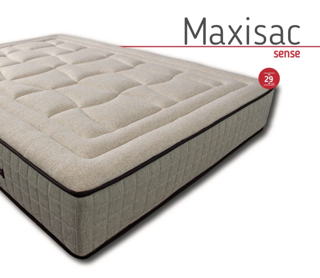 Colchão Mindol Maxisac Sense, canto com o nome do modelo e a altura de 29 cm