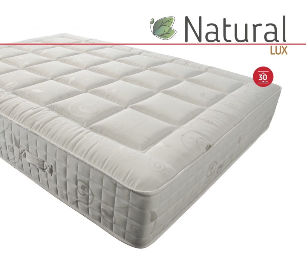 Colchão Mindol Natural Lux, canto com o nome do modelo e a altura de 30 cm