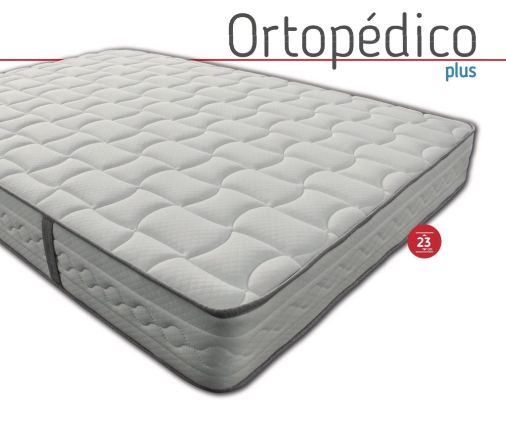 Colchão Mindol Ortopédico Plus, canto do colchão com o nome do modelo e a altura de 23 cm