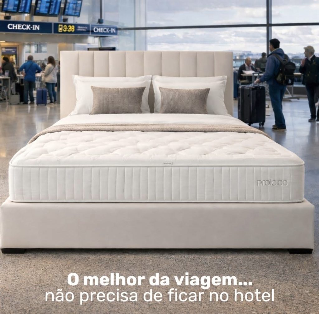 Colchão Mindol Proíbido numa cama estofada com o lema o melhor da viagem