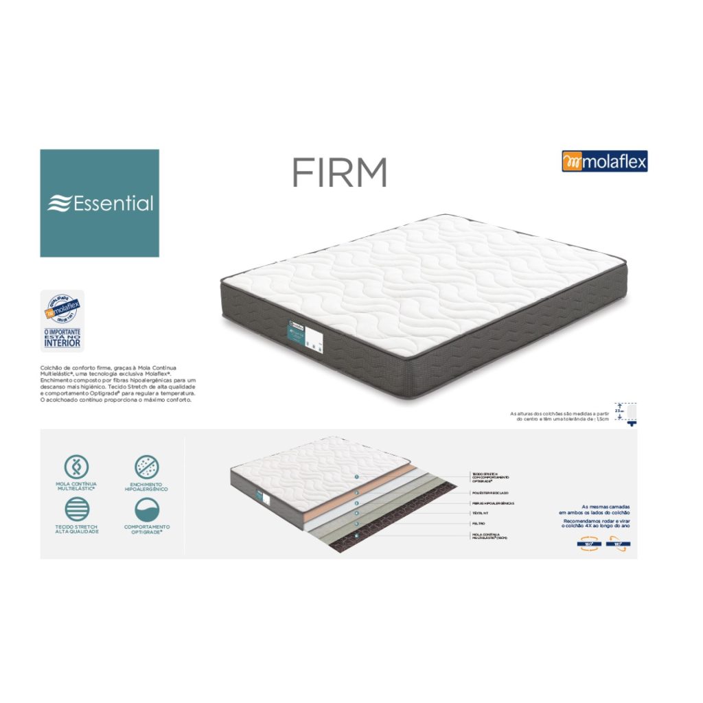 Ficha técnica do colchão Molaflex Essential Firm com camadas e características
