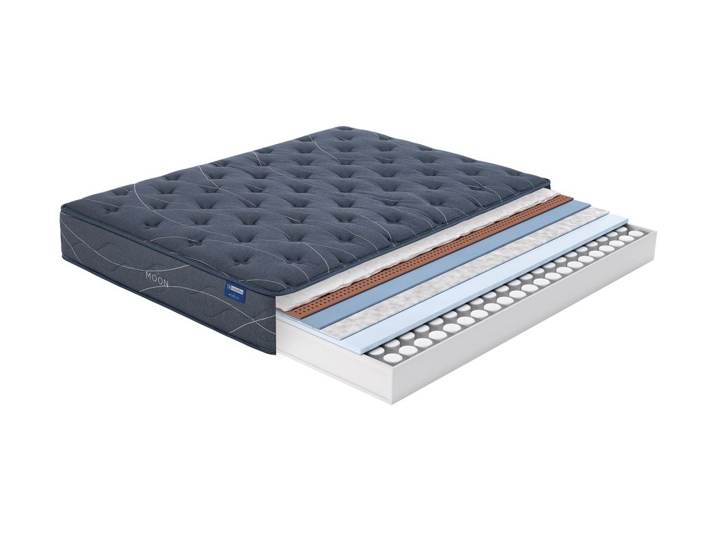 Colchão Molaflex Moon em corte, com as camadas interiores à vista
